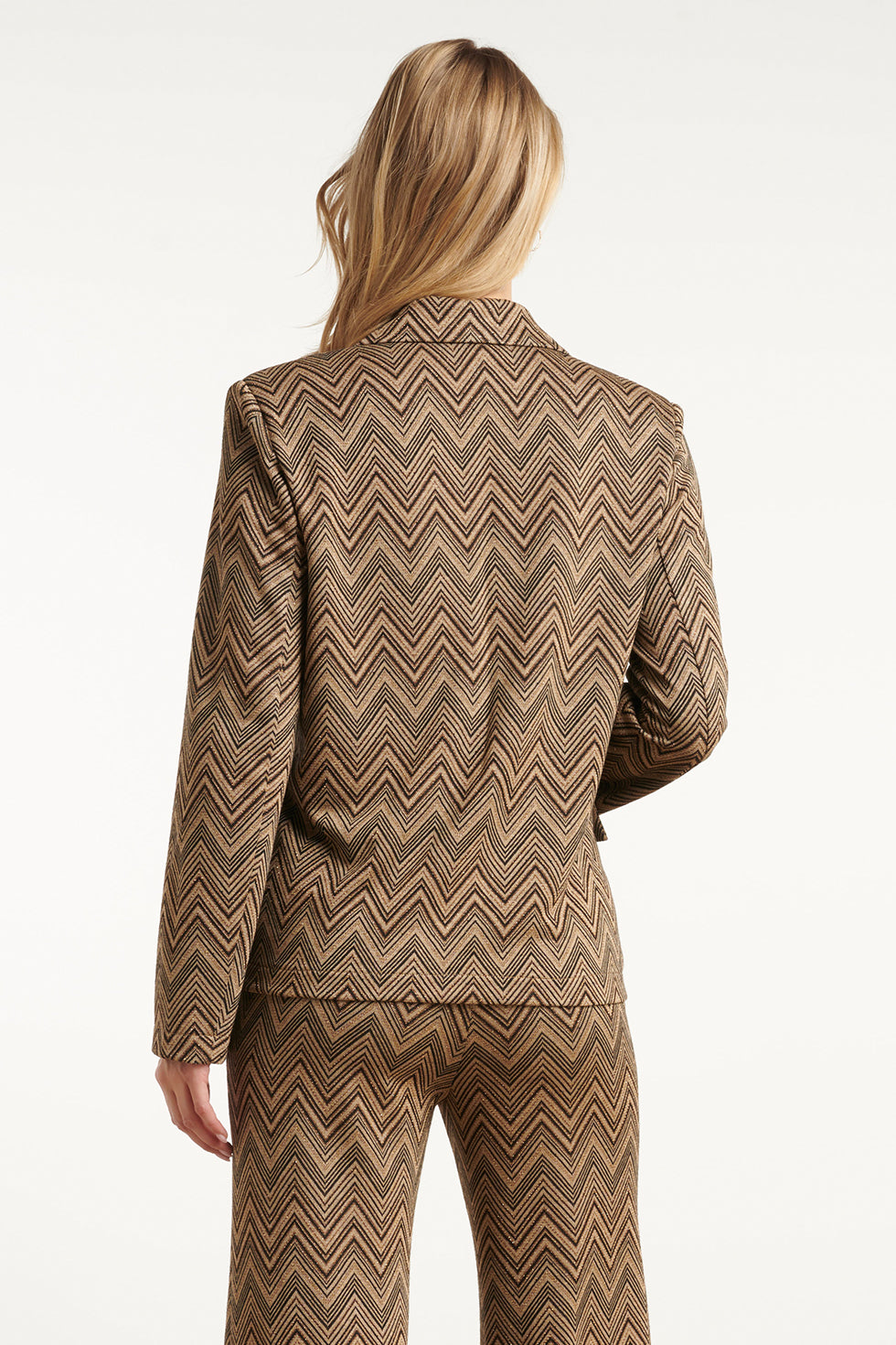 Zand En Gouden Blazer Met Zigzagprint | Sand - Gold